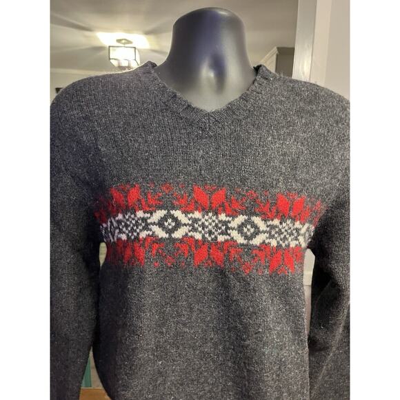 Vintage Old Navy Gray Red Snowflake Print Wool Sweater Size Large Y2K Holiday - Picture 2 of 7